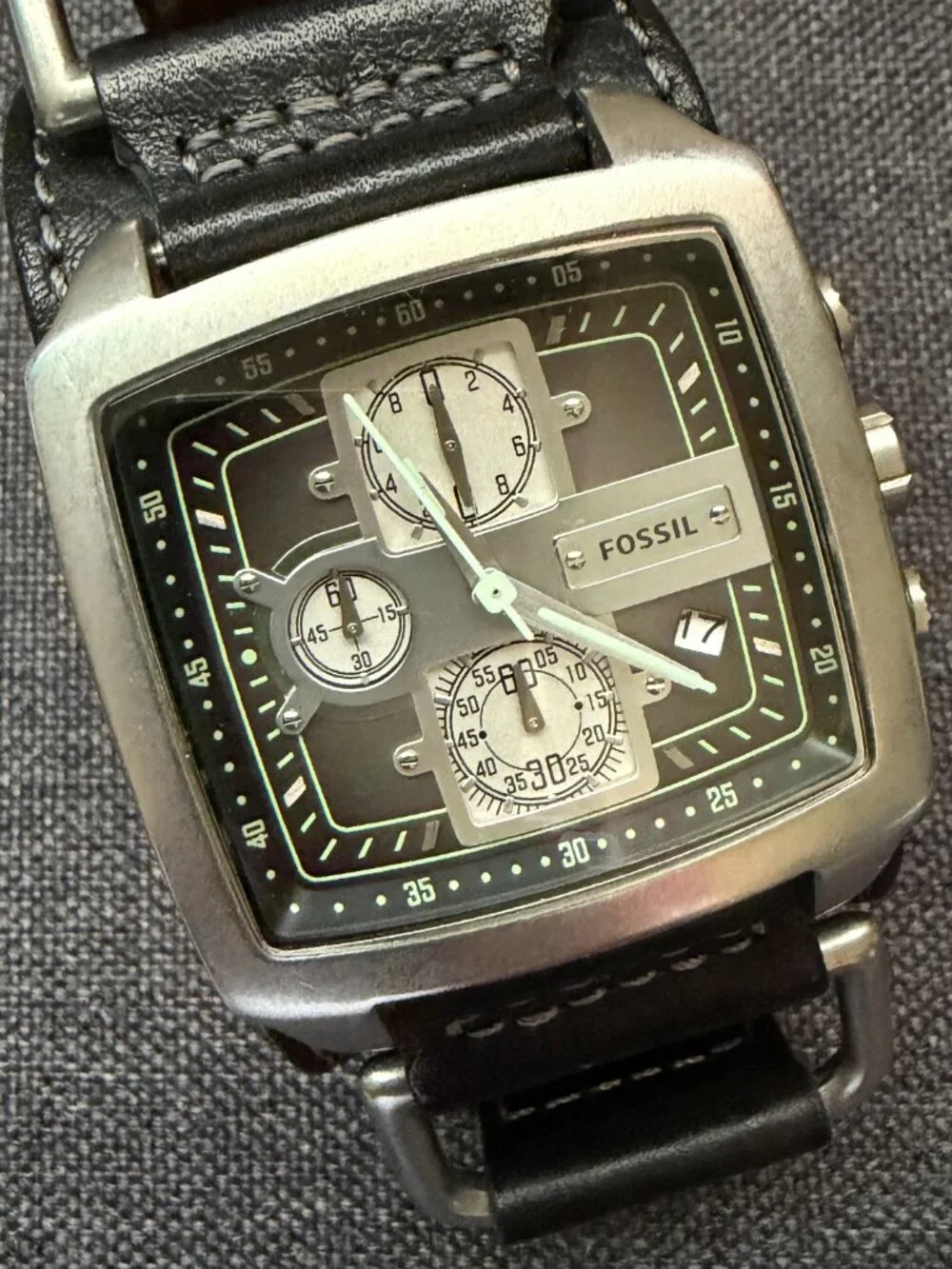 Fossil JR-1196 Black Leather Cuff Watch
